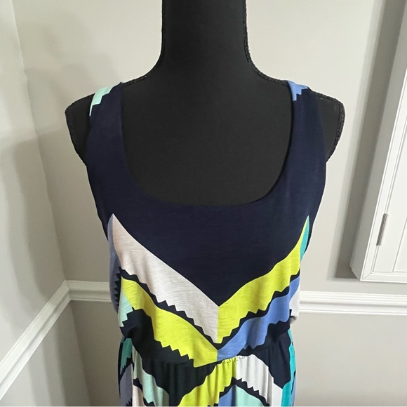 Trixxi Dress Womens M Navy Multi Chevron Maxi Sleeveless Boho Casual Chic Retro - Picture 3 of 5